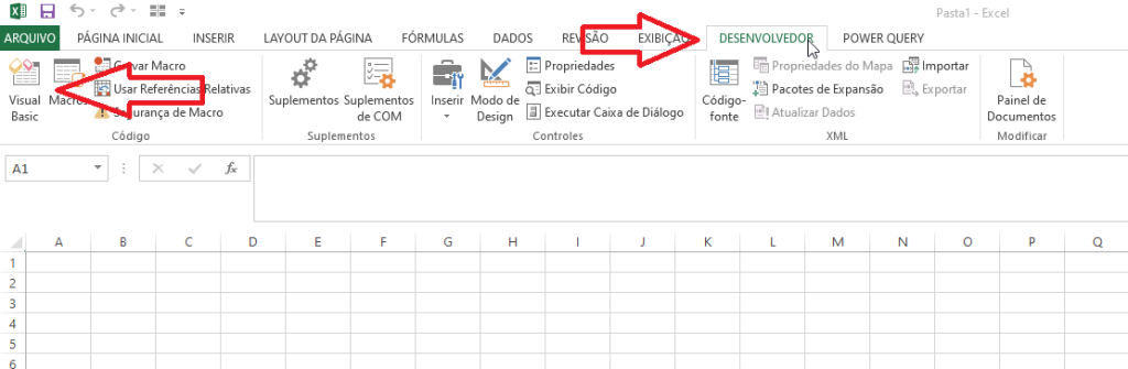 acesso à guia desenvolvedor e visual basic